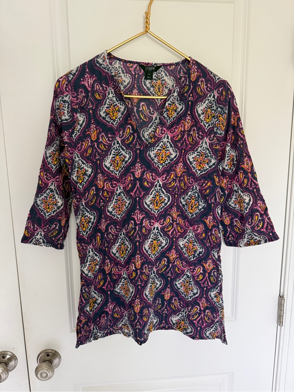 J. Crew Purple Paisley V-Neck Tunic Gauzy Cotton lightweight M